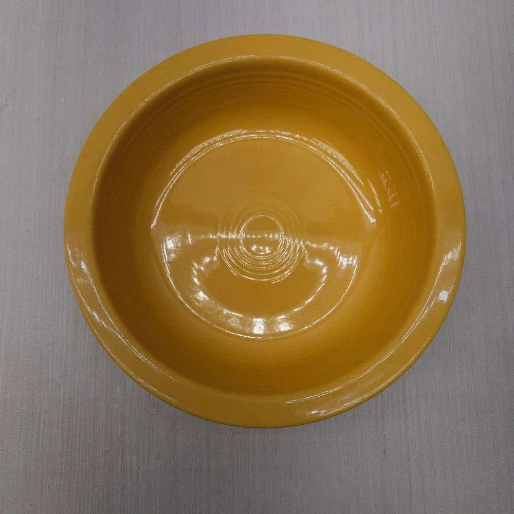 Fiesta Homer Laughlin Yellow 8.25 Inch Fruit Bowl Concentric Rings Ceramic USA